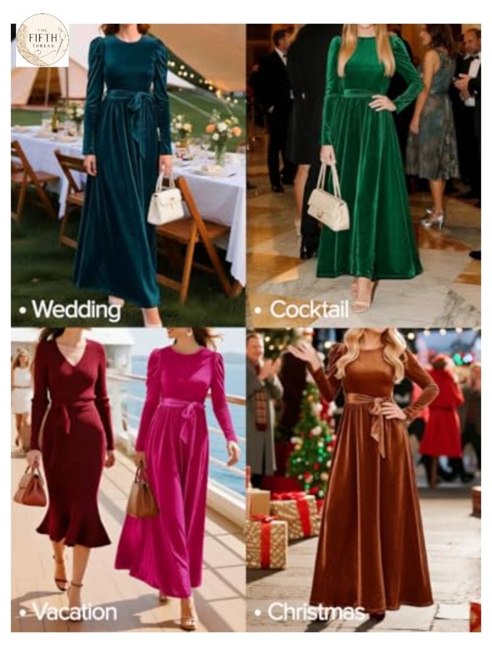 Velvet Long Puff Sleeve Maxi Dress Tie Waist Ruched Formal - Picture 4 of 6